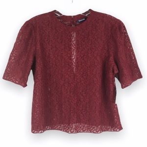 NWT Tildon Maroon‎ Wine Burgundy Red Lace Top Shirt Blouse Womens Size Medium M